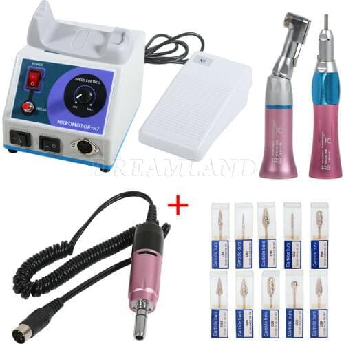 Dental Lab Marathon 35K RPM Electric Motor N7/ Contra Angle Straight /Burs PINK