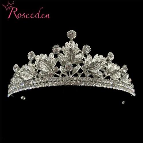 Rhodium Plated Crystal Bride Wedding Tiara Crown Baroque Queen Crowns Wedding Hair Jewelry Accessories Free shipping RE941