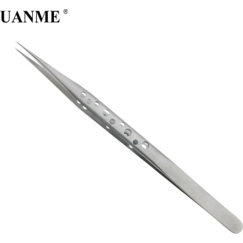 UANME AT-19K 19H Stainless Steel Straight Precision Straight Curved 9 Hole Lengthen Tweezers for Mobile Phone Repair Tool