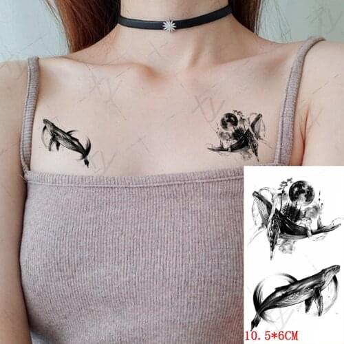 Waterproof Temporary Tattoo Sticker Forest Moon Whale Fake Tattoos Flash Tatoo Arm Chest Body Art for Women Men Girl