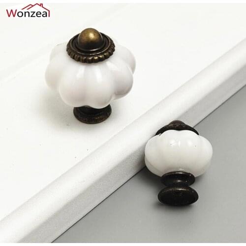 Wonzeal 1PCS Ceramic Pumpkin Furniture Handle Kitchen Cabinet Knobs Door Pull Dresser Drawer Furniture Hardware