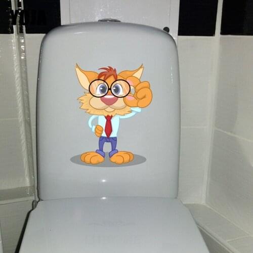 YOJA 17.5*22.2CM Wear Glasses Cartoon Cat Wall Decal Decor Creative Toilet Stickers T1-0182
