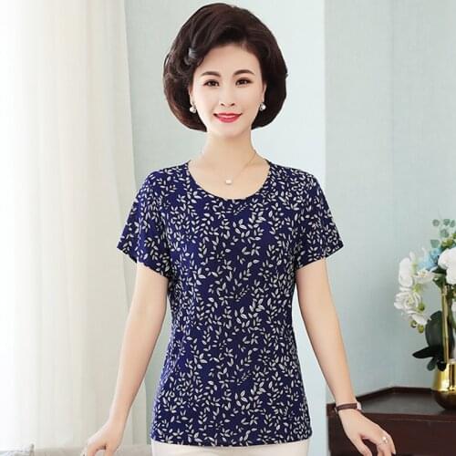 Plus Size 4XL 2020 Summer Women T-shirt Vintage Print Short Sleeve Women T Shirt Middle-aged Mother Clothes Female Tops