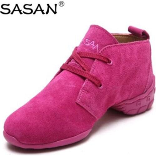 SASAN Sprinkle Womens Dance Shoes Square Soft Bottom Winter Dance Shoes Modern Jazz Shoes Unique Design 8872 Sanding Leather