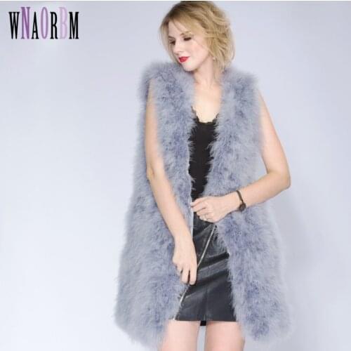 2021 Fashion Sexy Ostrich Wool Turkey Fur Women Fur Coat Feather Fur Vest 90cm Real Fur Vest Manteau Fourrure Femme