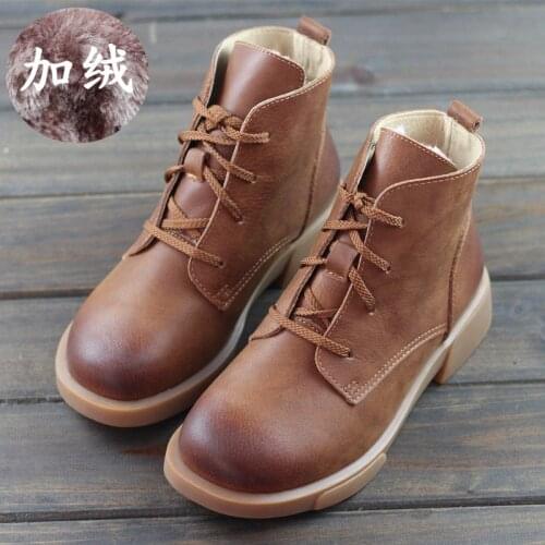 Womens Boots Winter Shoes 100% Genuine Leather ladies Ankle Boots Lace up Womens winter snow flat ankle boots Girls Youth Booti