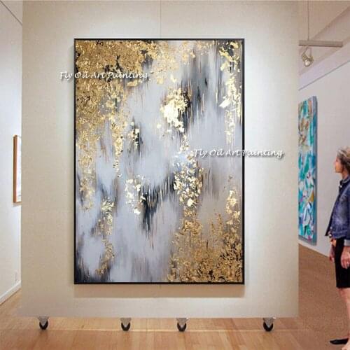 100% Handpainted Abstract Oil Paintings On Canvas Gold Foil Modern Wedding Decor Wall Landscape Pictures Home Room Decoration