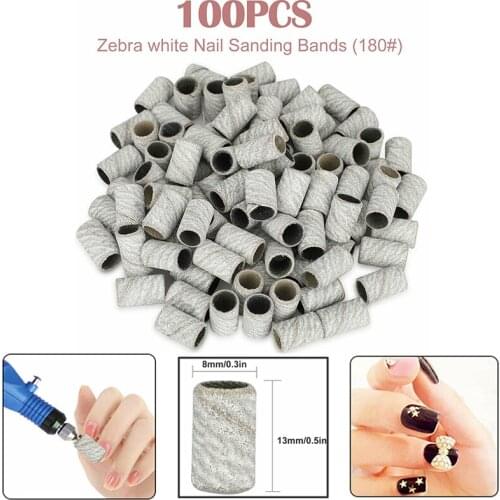 100pcs Nail Sanding Bands Manicure Pedicure Drill Bits Files Set 180 Grit Foot Care Polishing Manicure Grinding Wheel