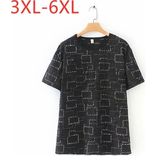 2021 summer Korea plus size tops for women large loose casual short sleeve plaid O neck hole T-shirt white black 3XL 4XL 5XL 6XL