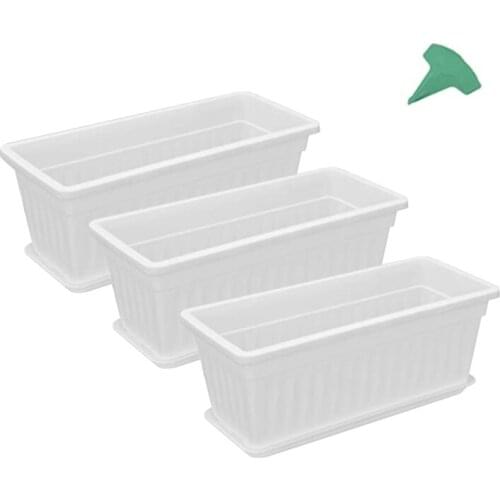 3 Packs White Flower Window Boxes Plastic Household Rectangular Vegetable Planters for Windowsill, Garden,Yard,Porch