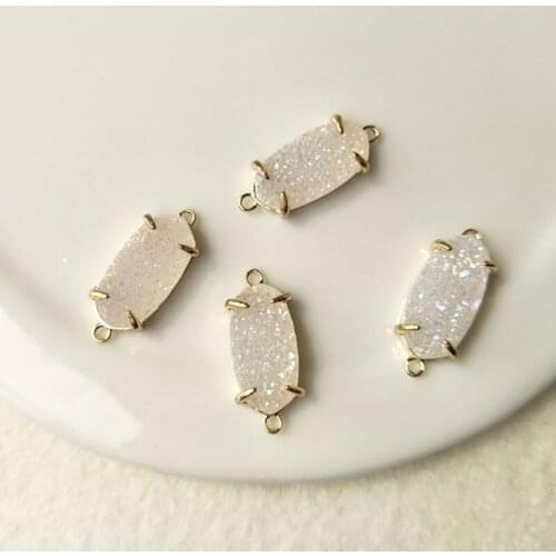 5pcs Gold color Crystal clear Agat e Druzy Geode Pendant charm Connector Double Bails DIY Making Bracelet necklace Jewelry CT74