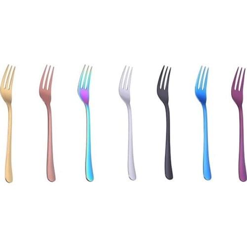 50pcs Creative Colorful 304 Stainless Steel Gold-plated Fruit Fork Western Restaurant Dessert Fork Snack Cake Fork WB1265