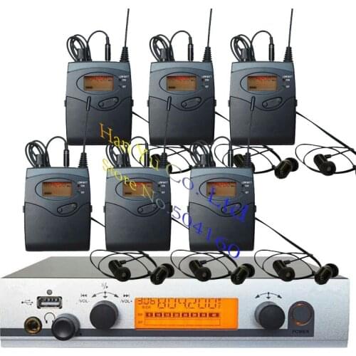 6 Receivers Pro ear monitors wireless Feedback System with in-ear headphone for Stage Performance Club Bar TV station Monitoring