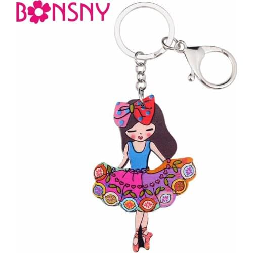 Bonsny Acrylic Ballet Dancer Girls Jewelry Key Chains Keyrings For Women Teen Bag Driving Car Key Handbag Wallet Charms Keychain