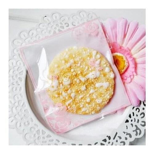 Free shipping white pink rose flower decoration transparent cookie/candy/dessert bag gift packing self-adhesive plastic bags