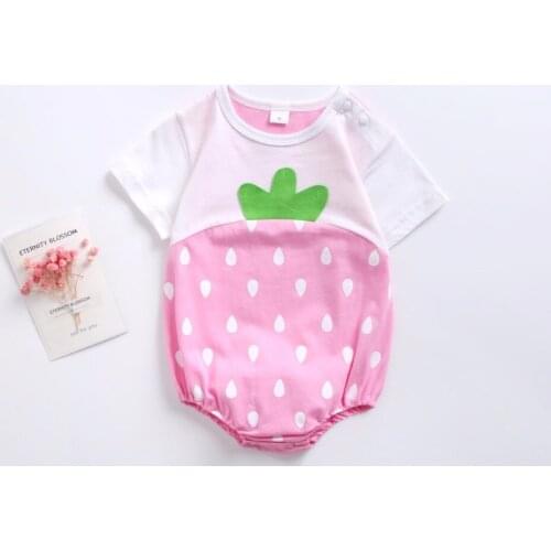 Free Shipping Girls' Baby Clothes Summer Short One-piece Rompers Baby Girl Cotton Lovely Strawberry Outfit Jumpsuit Two Colors