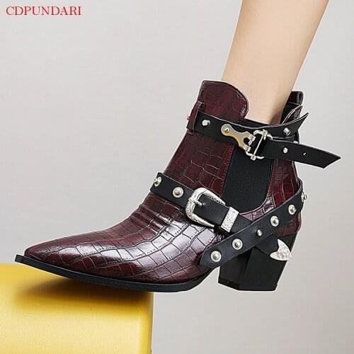 Sexy High Heels Ankle Boots For Women Western Cowboy Boots Ladies Autumn Winter Short Boots Party Shoes Woman Bottines Femme