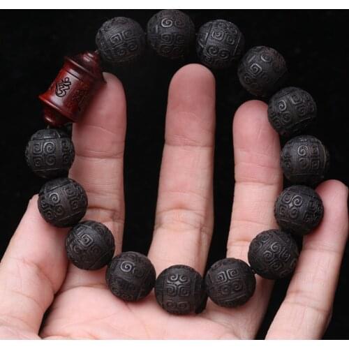 Natural Ebony Bracelet, 15mm Auspicious Cloud Beads, Prayer Beads, Lucky Decoration, Classic Carved Bracelet, Universal