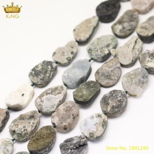 15.5Inch/Strand Natural Druzy Drusy Ocean Jaspers Slab Loose Beads Craft Bracelet,Drilled Irregular Slice Beads For DIY Jewelry