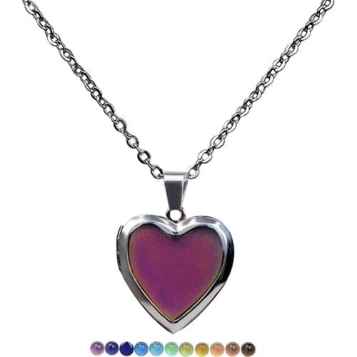 Chain Necklace Ladies Jewellery Womens Pendant Silver Heart Temperature Changing