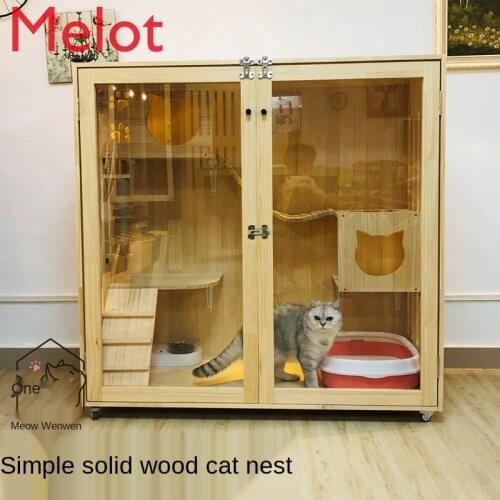 Solid Wood Cat Villa Cat Nest Cat Cage Large Luxury Cat Nest Cat Villa Double Cat Nest Transparent Door Cat Bed Cat House