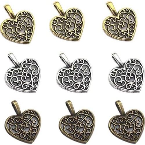 Ancient green ancient silver ancient golden retro alloy peach heart small pendant necklace pendant diy jewelry accessories