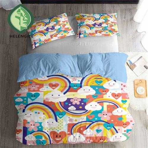 HELENGILI 3D Bedding Set Rainbow Cloud Print Duvet Cover Set Bedclothes with Pillowcase Bed Set Home Textiles #CHY01