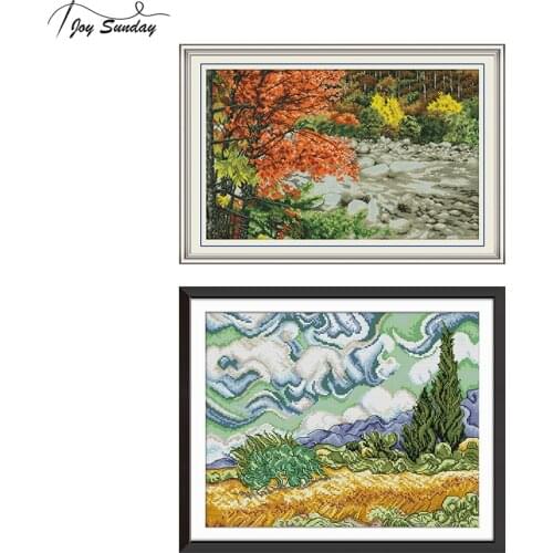 Joy Sunday Beach Landscape Painting Stamped Cross Stitch Kits Aida Canvas Embroidery Kit Crossstitch Needlework DMC Threads Sale