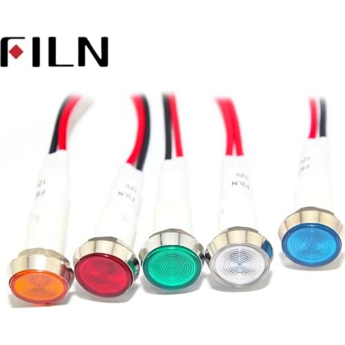 Red yellow blue green white 12v 24v 220v 110v 10mm led plastic indicator light signal lamp with 20cm cbale