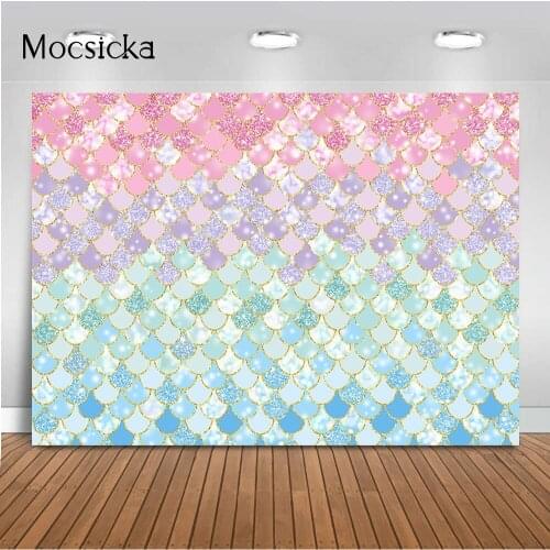 Colorful Glowing mermaid scales Backdrop for Photography Little Mermaid Princess Photo Background Under the sea birthday party