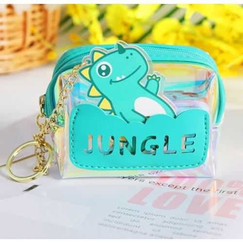 Kawaii Laser Dinosaur Coin Wallet Purse Women Transparent Mini Wallet Card Key Holder Zip Coin Purse Cute Small Handbag Bag 301