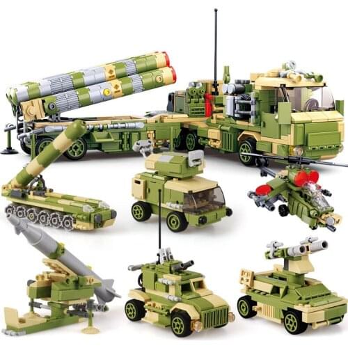 2021 WW2 Military Vehicles Model Air Defense Missile S-400 Helicopters Truck Building Blocks Bricks Classic Sets Kit Kids Toys