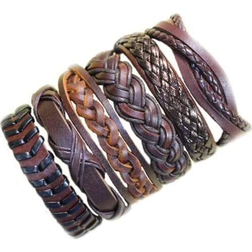 Mens Bracelets Punk Leather Weave Black Multilayer Adjustable Man Jewelry Vintage Bracelets & Bangles Dropshipping-S49
