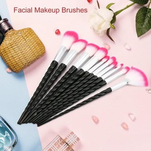 10PCS/SET Pink Spiral Design Plastic Handle Beauty Makeup Brushes Set Cosmetic Foundation Powder Blush Make Up Brush Holder Tool