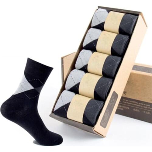 5Pairs/Lot New Bamboo Fiber Socks Men Business Brand Big Diamond Shape Breathable Deodorant Dress Socks For Men Clothes Hot Sale