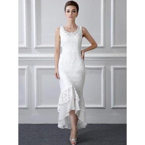 2021 New Amazing High Low White Lace Mother of the Bride Dresses With Shawl Jewel Neck Mother of Groom Gowns Sleeveless