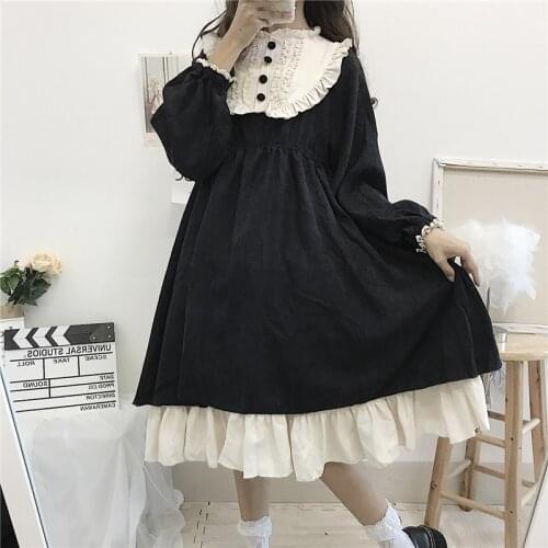 Lolita Dress Sweet Cute Kawaii Girl OP Princess Maid Vintage Ruffles Dress Puff Sleeve Black Women Punk Gothic Tea Party Dresses