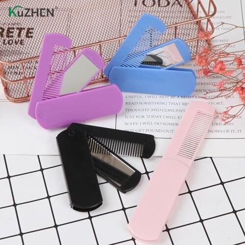 Professional Folding Hair Brush Travel Hair Comb Portable Fold Hair Brush Mirror Compact Pocket Size Purse Travel Comb