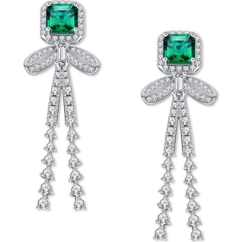 Lovely Figure Earrings 925 Sterling Silver Emerald Long Drop Earrings for Teen girls Fashion Simplicty party Jewelry