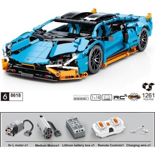 Technical build block 1:14 scale germany bull lambor Sian super sport CAR model 2.4Ghz radio remote control vehicle brick toy