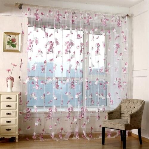 Pink Bear Printed Tulle Curtain for Living Room Kids Bedroom Window Door Voile Sheer Curtains Breathable Nursery Drape Jy Home