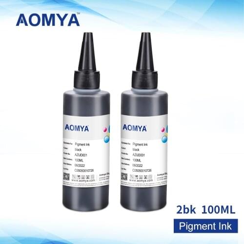 Aomya 2 Bottles x 100ml BK Color Universal Pigment Ink for Canon Inkjet Printers All Models Waterproof Vivid Colors Printing Ink