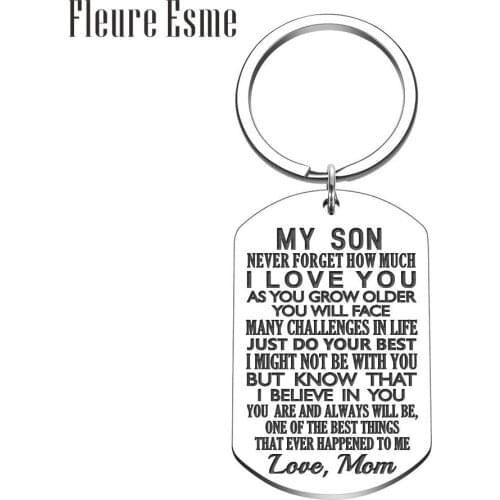 Inspirational Keychain Gift To Son from Mom-Never Forget How Much I Love You Gift Keychain for Teen Boy from Mother Stepmom