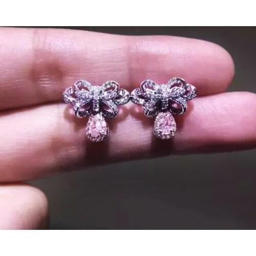 Huitan Aesthetic Pink Water Drop CZ Dangle Earrings Women for Engagement Party Delicate Girls Accessories New Fashion Jewelry