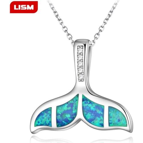 High Quality Copper Crystal Blue Opal Ocean Sea Mermaid Whale Tail Pendant Necklace For Women Animal Beach Summer Jewelry Gift