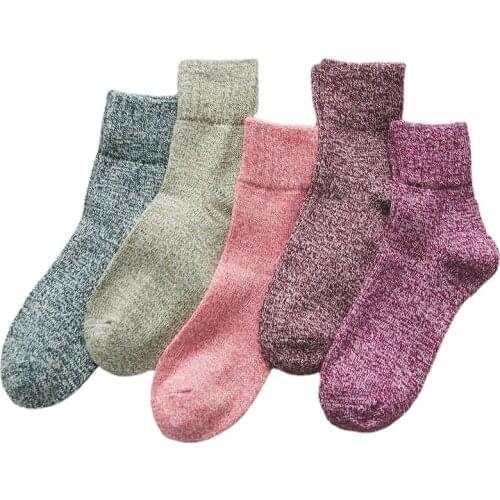 Wm7031 New Autumn and Winter Jacquard Thick Warm Wool Solid Color Ladies Socks