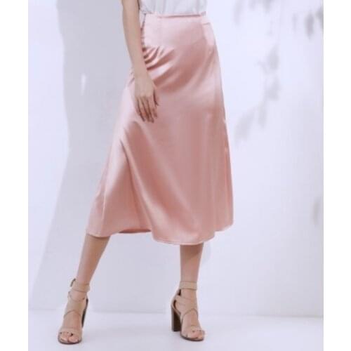 Womens Pink Green Silk Satin Skirt 2020 Vintage Korean Style Long High Waist Midi Skirt For Women A-Line Elegant Skirts Summer