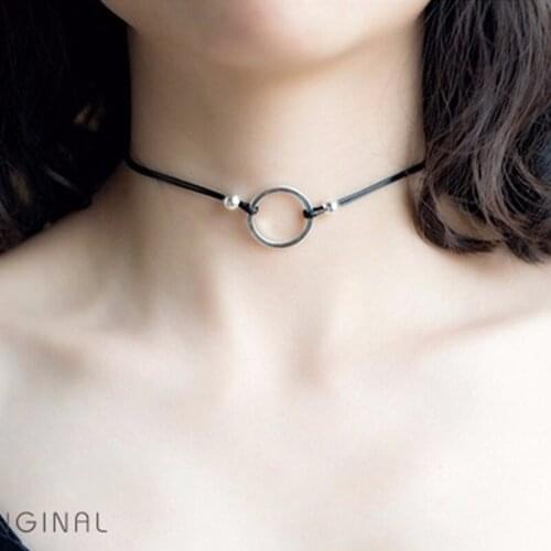 New Arrival Gothic Punk Black Fake Leather Choker Necklaces Women Collar Necklace With Beads Charm Female Jewelry Party Gift