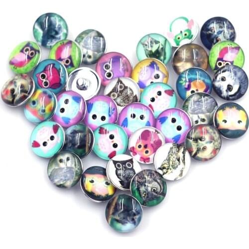 10PCS 18mm Mixed Owl Animal Theme Round Glass Dome Snap Press Buttons DIY Crafts Scrapbook Jewelry Replacement Accessories