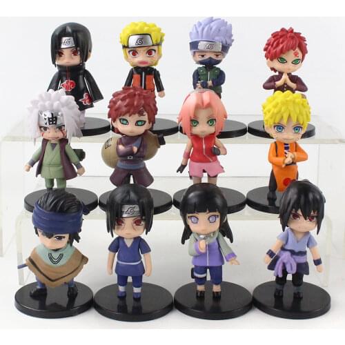 12Pcs/Set Antistress Anime Naruto Shippuden Hinata Sasuke Itachi Kakashi Gaara Jiraiya Sakura Q PVC Figures Toys Dolls Kid Gift